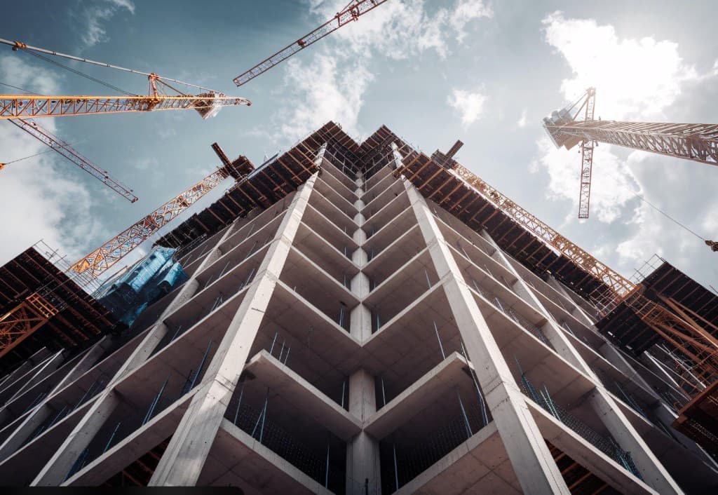Commercial construction site at dusk